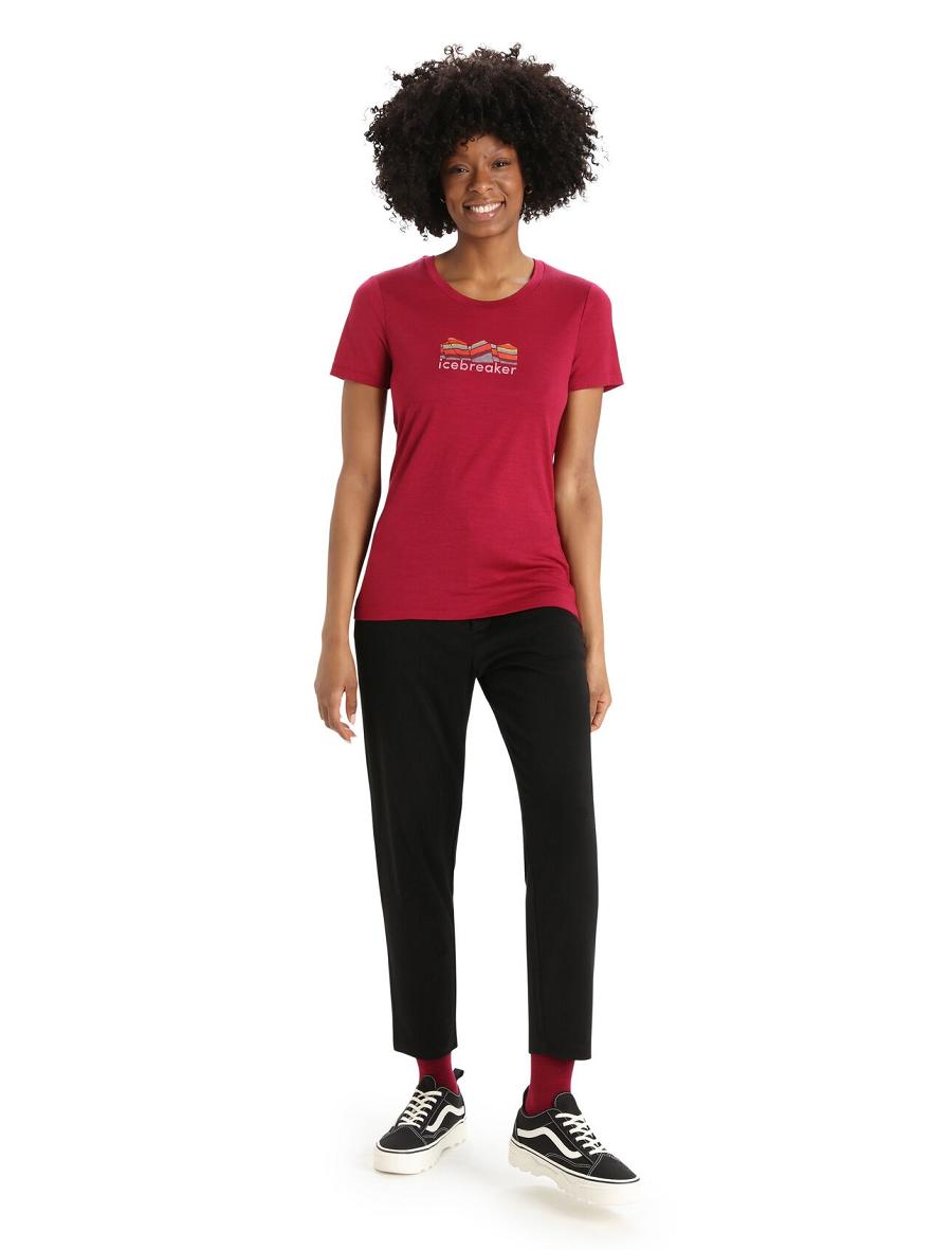 Cherry Icebreaker Merino Tech Lite II Short Sleeve Mountain Geology Women's T Shirts | AU 1609LISH